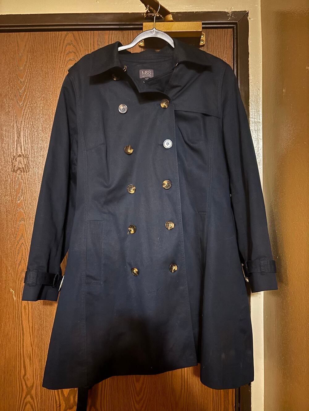 M&S Collection Navy Blue Button-Down Collared Fall/ Winter Preppy Trench Coat